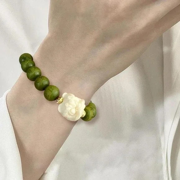 Bodhi Seed Bracelet with Guardian Lion Charm – Natural Meditation Beads new - Picture 1 of 6